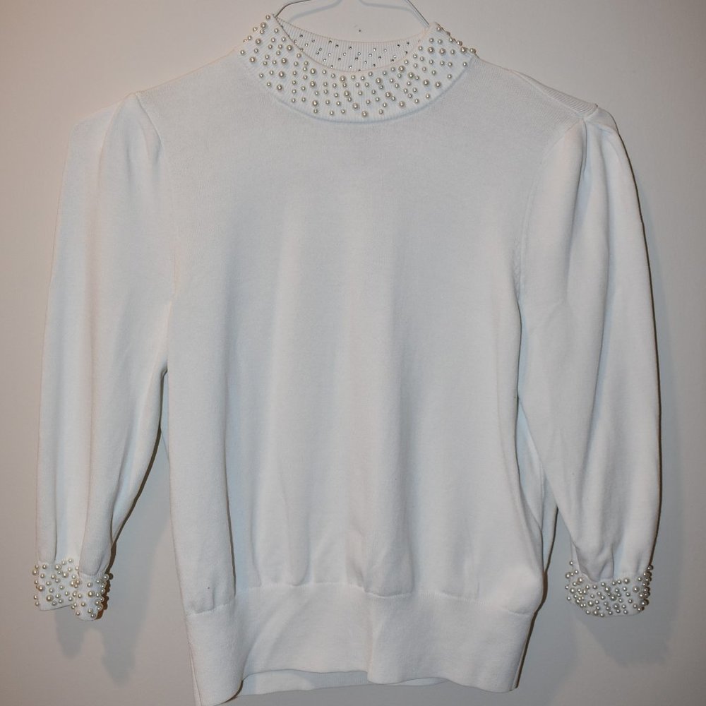 H & M White Pearl Bobble Bead Embellished Mohair Blend Sweater Small